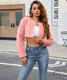 Pink faux fur cropped jacket from Langry fashion line