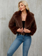 Cozy faux fur cropped jacket with voluminous collar and long sleeves