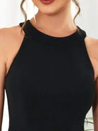 Elegant langry sleeveless black halter top evening dress