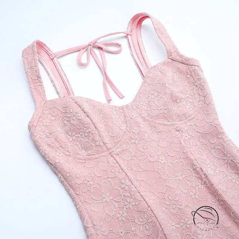 Pink lace camisole in elegant hip langry fashion jumpsuit with bow detail