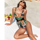 Leopard and floral print belted swimsuit from Cute Printed One Piece Swimsuit collection