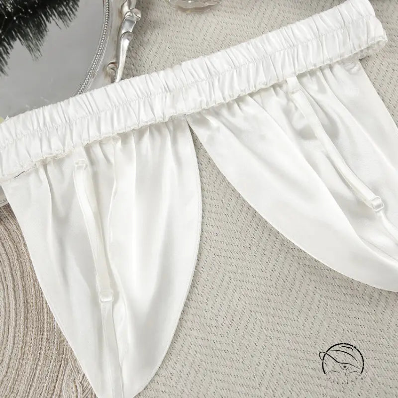 Comfortable silk feather nightgown with white satin drawstring shorts