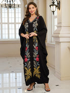 Elegant black floral embroidered abaya with long sleeve length