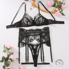 Black lace embroidery lingerie set with steel ring push-up, sheer cutout