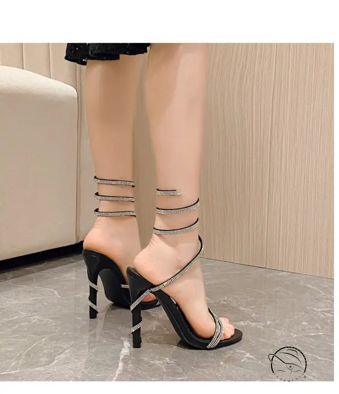 Summer Snake Shaped Rhinestone High Heel