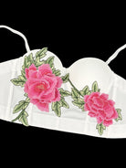 White Embroidered Floral Short Boning Corset in Langry Fashion