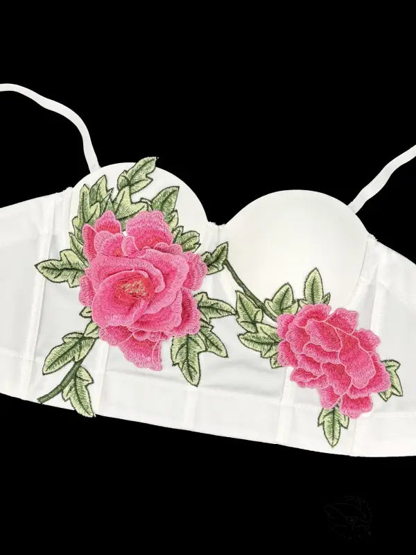 White embroidered floral short boning corset in langry fashion ملابس