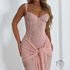Pink lace dress with waist knot in elegant Langry fashion jumpsuit