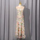 Langry fashion elegant fishtail hem mesh stitching dress in pastel florals