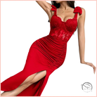 Striking red langry fashion mermaid gown with ruched satin detailing