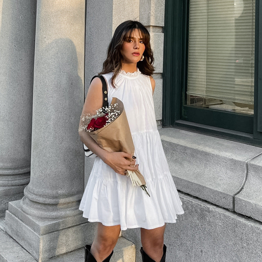 All Match White Elegant Loose Short Dress