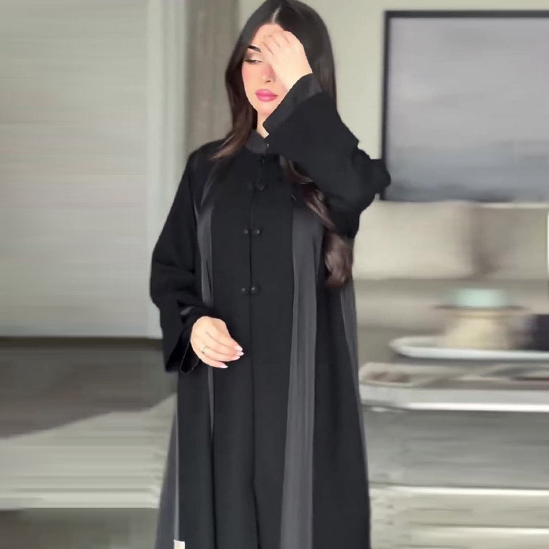 Spring arrival loose black abaya with long sleeves and buttons