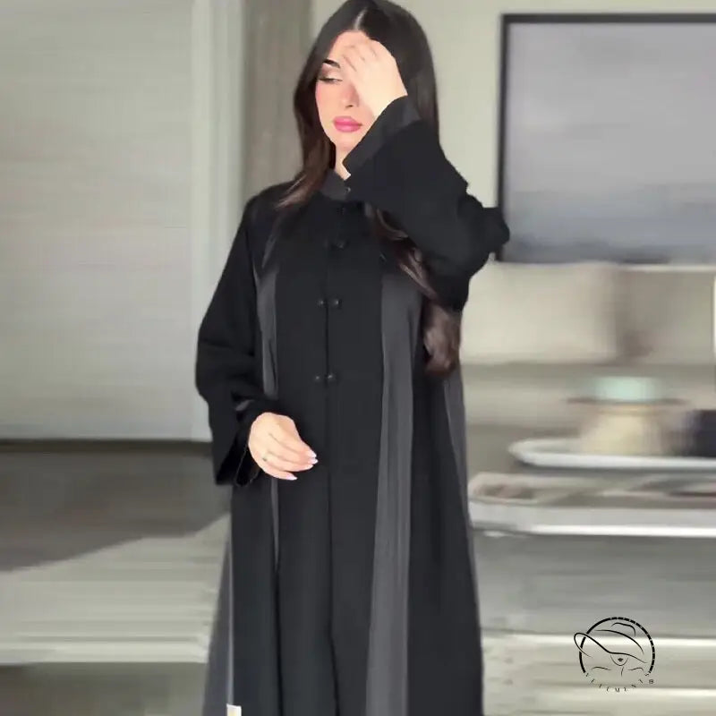 Spring arrival loose black abaya with long sleeves and buttons