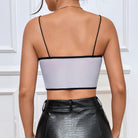 Back view of gray crop top from Deep V Plunge Personality Lace Party Diamond Vest in fashion