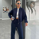 Winter Fur Zipper Cardigan Casual Straight Pants Two Piece Sets