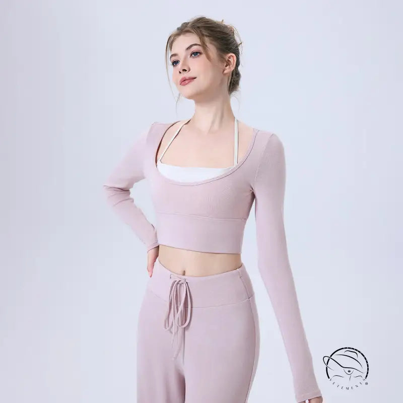 Lavender langry fashion yoga crop top with square neckline