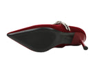 Elegant Langry red velvet high heel with rhinestone strap for fashion
