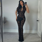 Langry fashion black lace plunging neckline slim fit jumpsuit