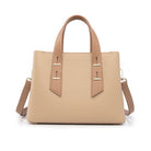 Langry fashion beige leather tote with gold hardware and crossbody strap