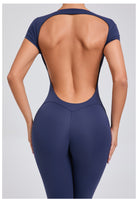 Langry navy blue quick-drying yoga bodysuit with open back