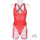 Hollow out Cutout Striped Cross Strap one Piece Lingerie Suit