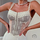 French Strap Lace Stitching See Through Vest