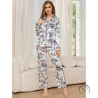 White floral print winter long sleeved trousers home wear pajama set