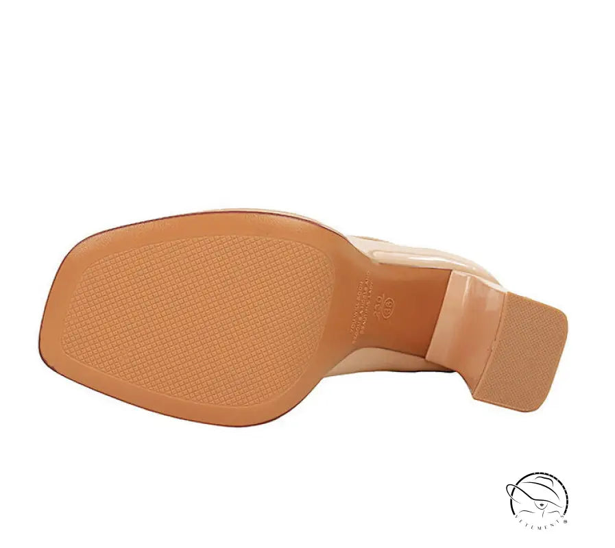 Leather Square Toe Ankle Strap High Heels