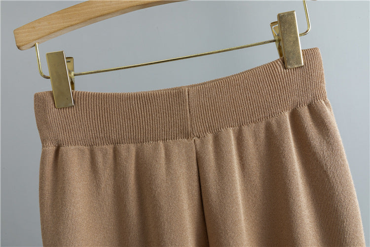 Middle East Elegant Cardigan Robe Knitted Wide Leg Pants Three Piece Set