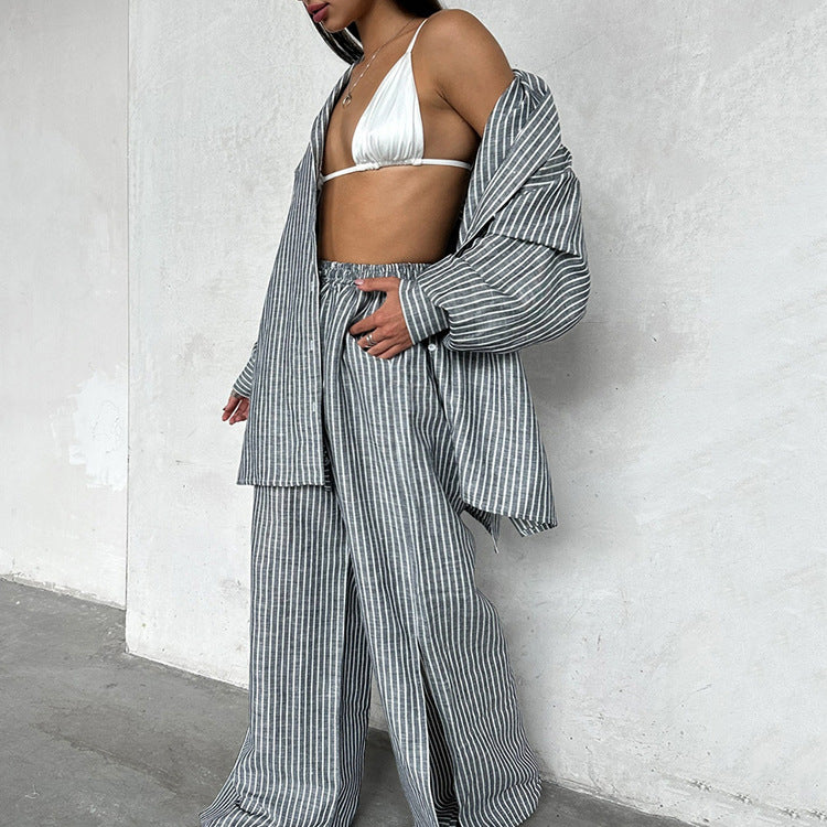Stylish gray white striped oversized blazer in Langry fashion suit
