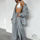 Stylish gray white striped oversized blazer langry fashion suit