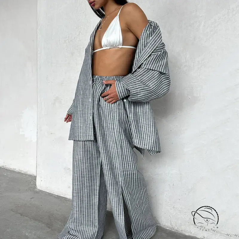 Stylish gray white striped oversized blazer langry fashion suit