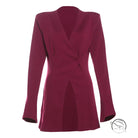 Fashionable maroon wrap-front blazer with high-end design buttons