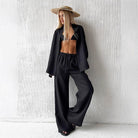 Woman’s black linen pantsuit from Cotton Shirt Trousers Casual Sets for stylish fashion