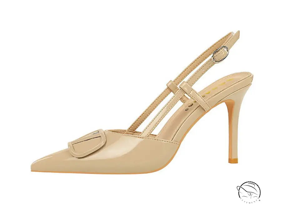 French v Shaped Square Buckle Pointed High Heels