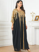 Langry black and gold embroidered kaftan dress in fashion ملابس