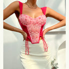 Pink floral corset top from Summer Sweet Romantic Floral Tied Spaghetti Strap Bra, fashion ملابس
