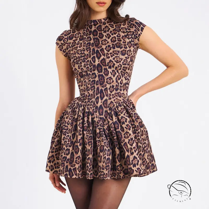 Fashion langry leopard print party dress with fitted bodice