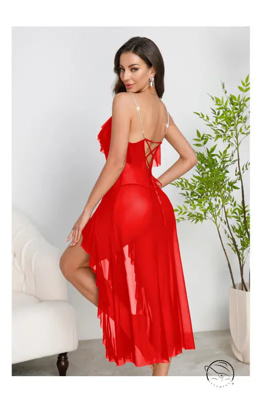 High Slit Multi Color Pearl Decoration Nightdress