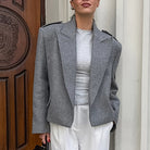 Gray woolen langry fashion cropped jacket with large collar and military pockets