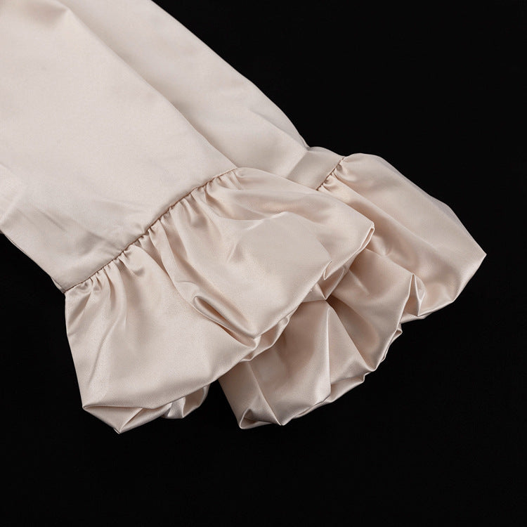 Stitching Bell Sleeve Polo Collar Top Loose Trousers Two Piece Sets