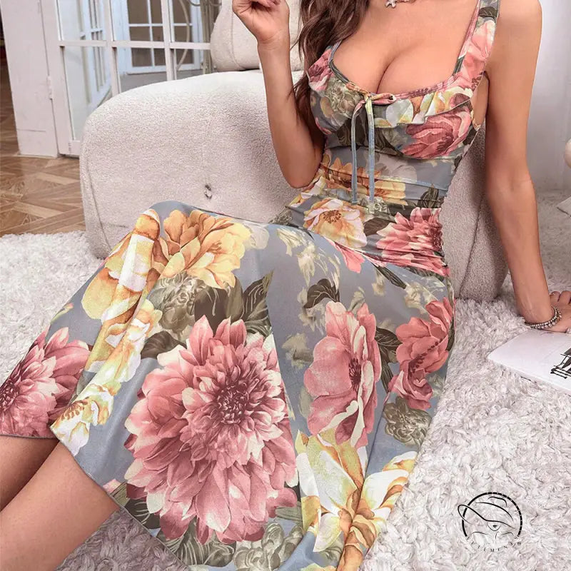 Floral print dress maxi nightdress in elegant pattern