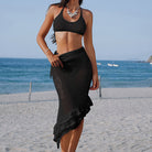 Black knitted Beach Three Layer Lotus Beveled Skirt Set showcasing stylish langry fashion