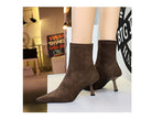 Langry fashion brown suede ankle boots with pointed toes and kitten heels