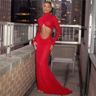 Stunning langry fashion woman in red cutout gown slim fit dress