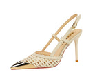 High Grade Metal Pointed Toe Strap Heels