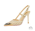 High Grade Metal Pointed Toe Strap Heels