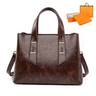 Langry fashion brown leather tote bag with silver hardware