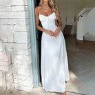 Elegant Lace up A line Dress featuring a stylish white spaghetti strap design
