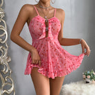 Cute Pink Slip Nightdress featuring pink cherry-patterned babydoll lingerie for stylish fashion